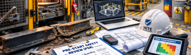 Industrial machinery with safeguarding, safety fencing, and PSR compliance documentation inside Ontario manufacturing facility