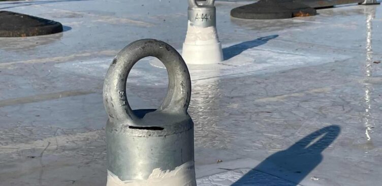 Roof anchor fall protection system installed on industrial rooftop in Ontario for safety and compliance inspections