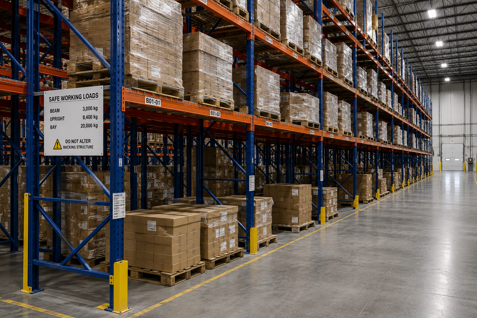 Industrial warehouse pallet racking system requiring engineering review under Ontario Regulation 851 and CSA A344