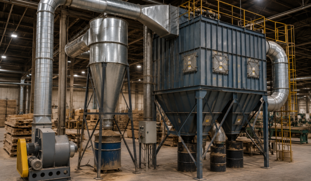 Industrial combustible dust collection system with cyclone separator and baghouse requiring PSR review under Ontario Regulation 851
