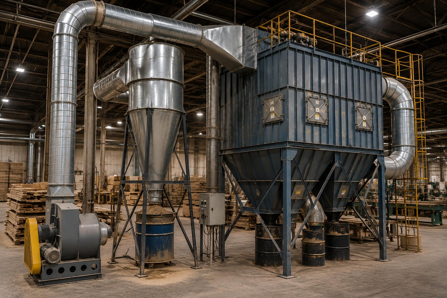 Industrial combustible dust collection system with cyclone separator and baghouse requiring PSR review under Ontario Regulation 851